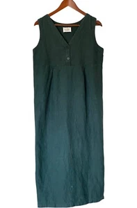 Eileen Fisher Summer V Neck Green 100% Linen Dress Women’s S Made In USA - Picture 1 of 8