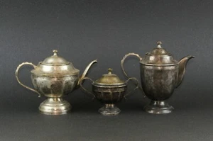 Vintage alter Tee - Kaffeeset Teekanne Zuckerschale Schüssel Kupfernickel - Bild 1 von 12