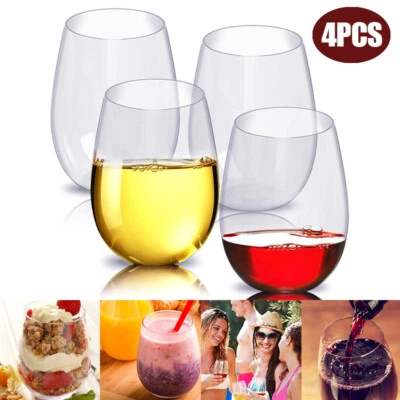 4Pcs Unbreakable Stemless Plastic Wine Champagne Whiskey Glasses Durable Cup - image 1 of 4