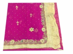 Om Vintage Dupatta Chiffon Hand Embroidered Magenta Scarves Stole Veil W-1197 - Picture 1 of 12