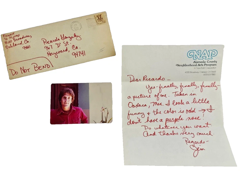 1977 13 cent Stamped Envelope w/Sign Letter From Artist Jim to Artist Ricardo - Image 1 of 4