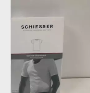T-shirt Schiesser Essentials doppia costina 205175-100 - Large - Bianca - Nuova con scatola - Foto 1 di 3