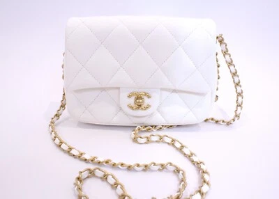 Authentic Chanel 24C White Lambskin Small Quilted Flap Bag - Image 1 of 4