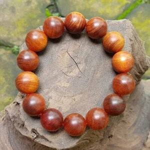 Attractive 16 MM Red Agathis King of Wood Bracelet 14 Beads Raja Kayu #A1 - Picture 1 of 8