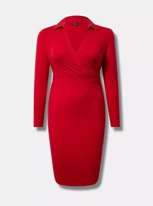 Torrid Mini Jersey Long Sleeve Collar Surplice red Dress - Picture 1 of 15
