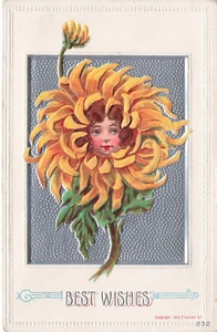 FANTASIE GRUSS POSTKARTE MÄDCHEN KOPF IN BLUME 1908 041725 U - Bild 1 von 2