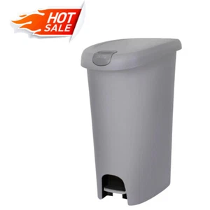 12 Gallon Trash Can Plastic Slim Lockable Locking Lid Step on Foot Pedal Kitchen - Picture 1 of 9