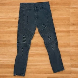 Unbranded Denim Black Wash Blue Jeans Distressed Urban Designer Size 34x30 - Picture 1 of 4