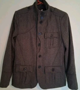 H&M Overcoat Men 38R Herringbone Heavy Military Style Jacket - Picture 1 of 6