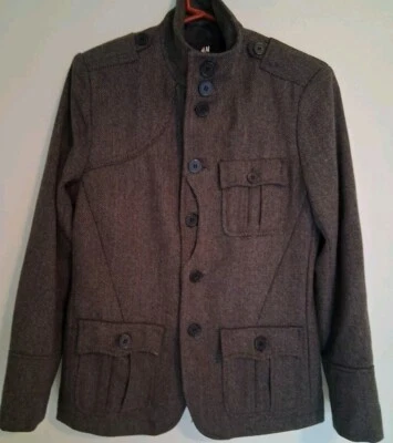 H&M Overcoat Men 38R Herringbone Heavy Military Style Jacket - Image 1 of 4