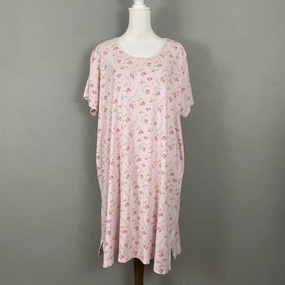 Lands End ночная рубашка размер 2 X 20W-22W розовый цветочный короткий рукав 100% хлопок Midi - Изображение 1 из 4
