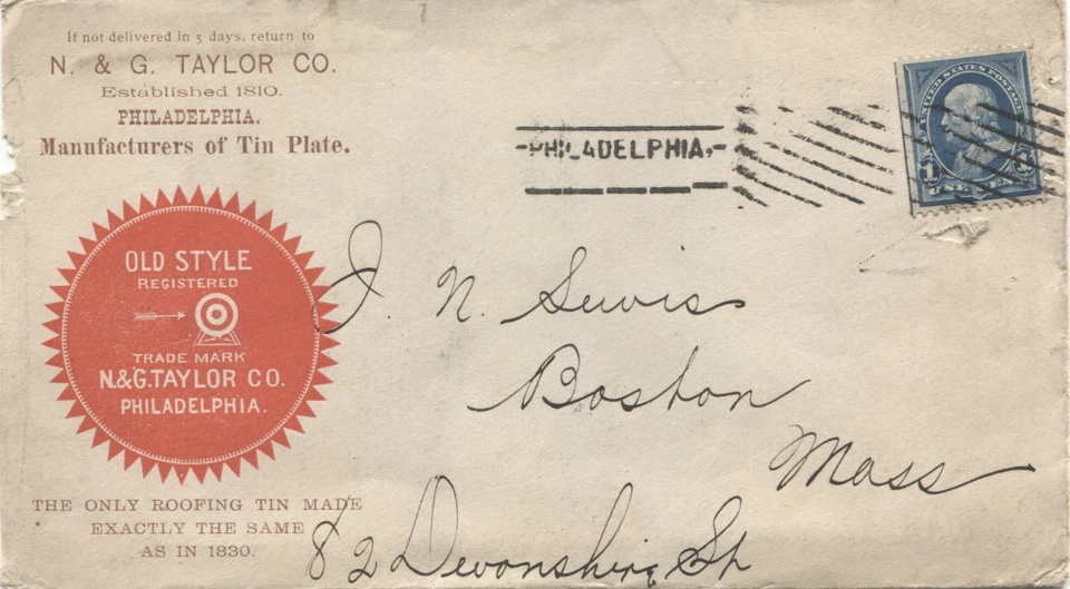 Advertising Cover Philadelphia PA N. & G. Taylor Co. Old Style Roofing Tin 1896 - Image 1 of 2
