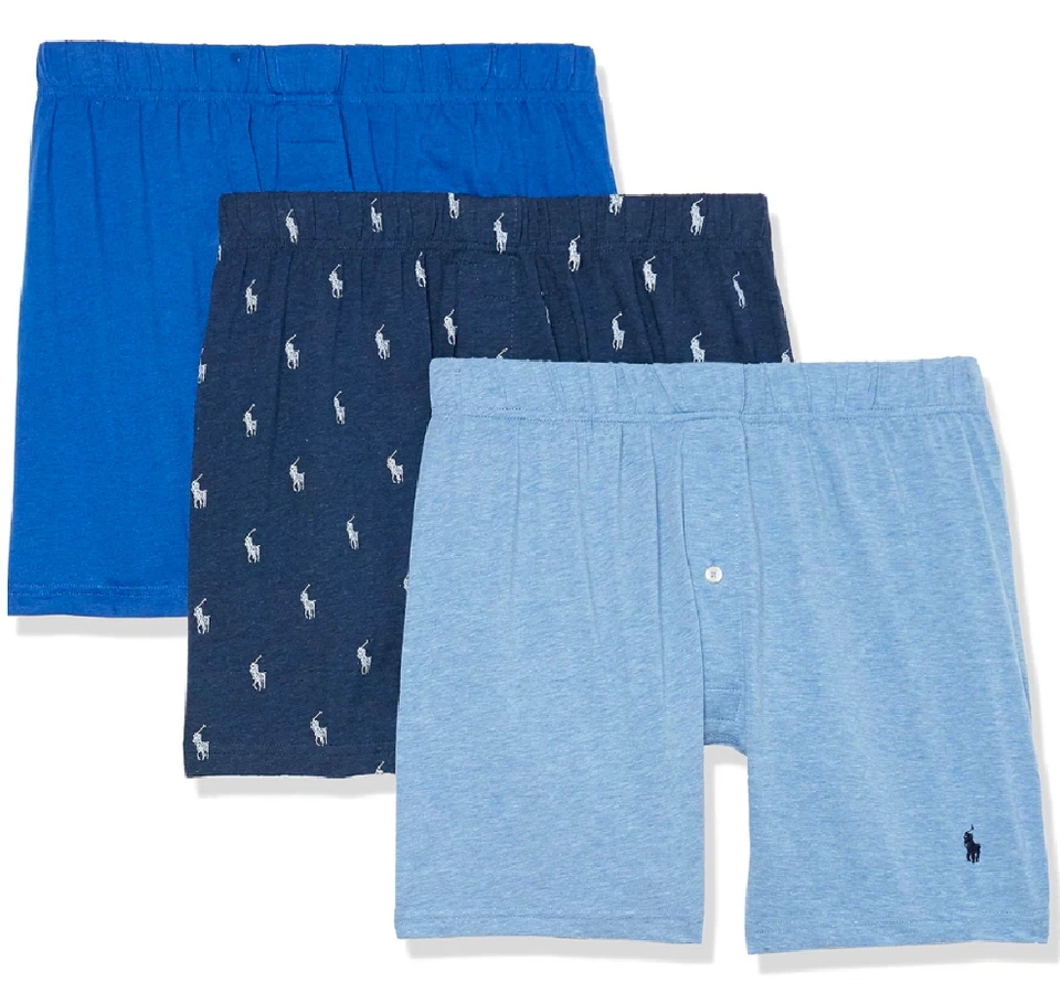 Paquete de 3 boxer POLO Ralph Lauren para hombre calce clásico elástico soporte tejido azul pequeño Foto 1 de 4