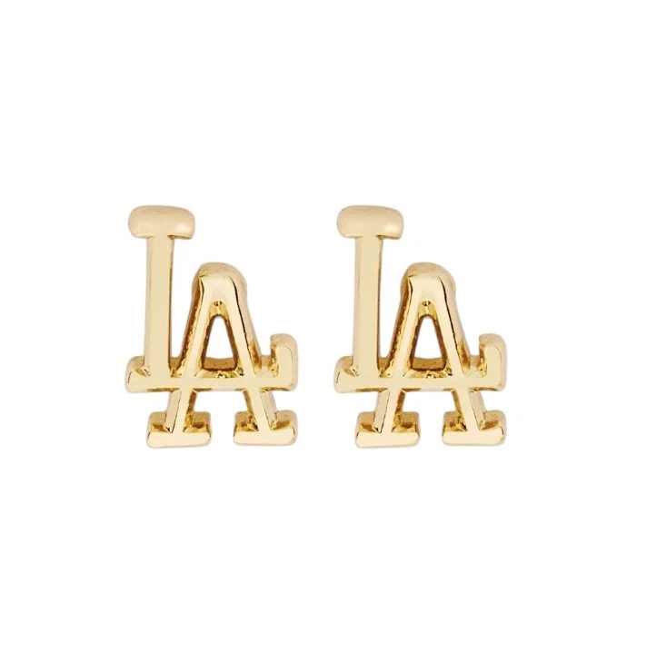 Aretes Bijoux Sport de Luv Aj MLB LA Dodgers enchapados en oro con logotipo de latón Foto 1 de 2