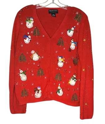 Cardigã suéter feminino vintage anos 90 Hampshire Studio HO HO HO vermelho Natal M - Imagem 1 de 4