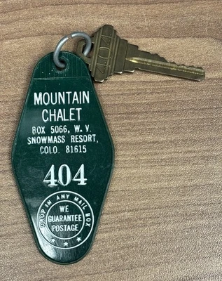 Llave de habitación de motel de hotel vintage - Snowmass Resort Colorado - Chalet de montaña Foto 1 de 2