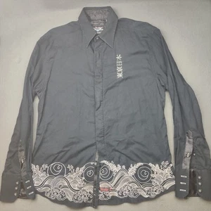 Fender Shirt Mens Medium Black Embroidered Rock Roll Band Singer Guitar Monk - Picture 1 of 14