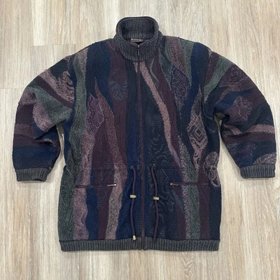 COOGI 1980s Australia Knit Cotton Full Zip Jacket Sweater Multi Color Vintage - Image 1 of 4
