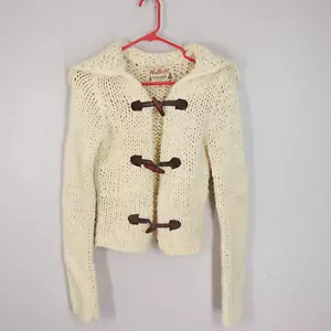 Vintage Hollister Cardigan Sweater M Cream Chunky Knit Wool Blend Toggle - Picture 1 of 15