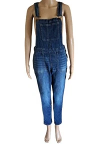 Retro Y2k Dark Wash Denim Tapered Leg Overalls Sz sm - Picture 1 of 9