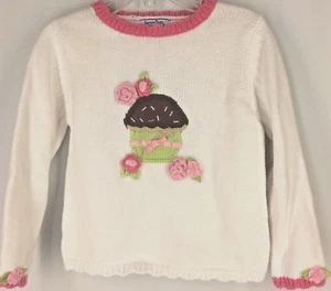 Girl's 4 HARTSTRINGS Sweater WHITE Cupcake PINK Apple Green Brown Birthday Sweet - Picture 1 of 3