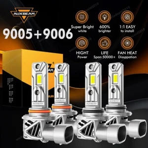 AUXBEAM 9005+9006 1:1 LED Headlight Kit Bulbs High Low Beam White Bright 25000LM - Foto 1 di 12