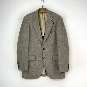 Harris Tweed Sports Jacket Mens 36L Brown Herringbone Vintage USA Country Blazer - Picture 1 of 19