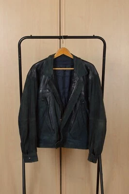 Vintage 90s Rare Italian LEONARDO Black Navy Biker Jacket Size 50 - Image 1 of 4