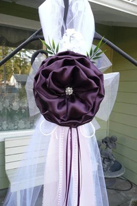 Set of 6 Plum Pew Bows Chair Bows Aisle, wedding decor, Table, White Dark purple - Picture 1 of 4