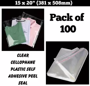 15" x 20" - Garment Bags Clear Cellophane Self Adhesive Peel Seal for clothes - Picture 1 of 5