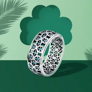 BAGUE ARGENT STERLING 925 TRÈFLE BLEU PÉTALES - Imagen 1 de 3