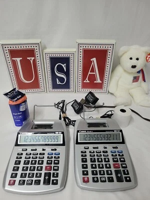 2- Canon P23-DH V Printing Calculator 2 Ink W/ Clock And Calendar TESTED Working - Image 1 of 4