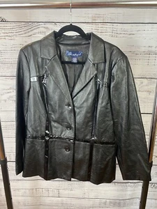 Susan Graver Style Classic Women's Black Faux Leather Lined Blazer Jacket Size L - Picture 1 of 3