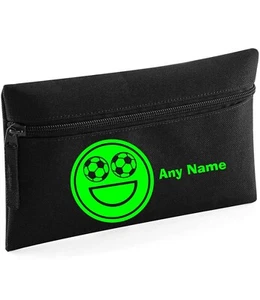 Football Face Emoticon Black Personalised Kids Childs School Pencil Case Xmas - Picture 1 of 12