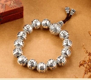 925 sterling silver Buddhist beads religious bracelet bracelet men's court - Picture 1 of 4