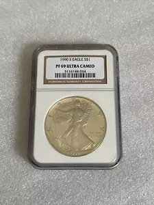 1990 S American Silver Eagle Proof $1 PF 69 Ultra Cameo NGC - Picture 1 of 2
