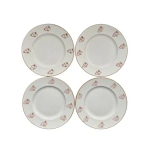 Juego de 4 platos de cena de primavera de Pascua con conejitos rosas en el borde - Imagen 1 de 3
