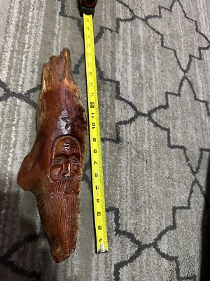 Wood Spirit Carving Knot Head Tree Hobbit Wizard Log Home Gnome Cabin Wall Décor - Image 1 of 4