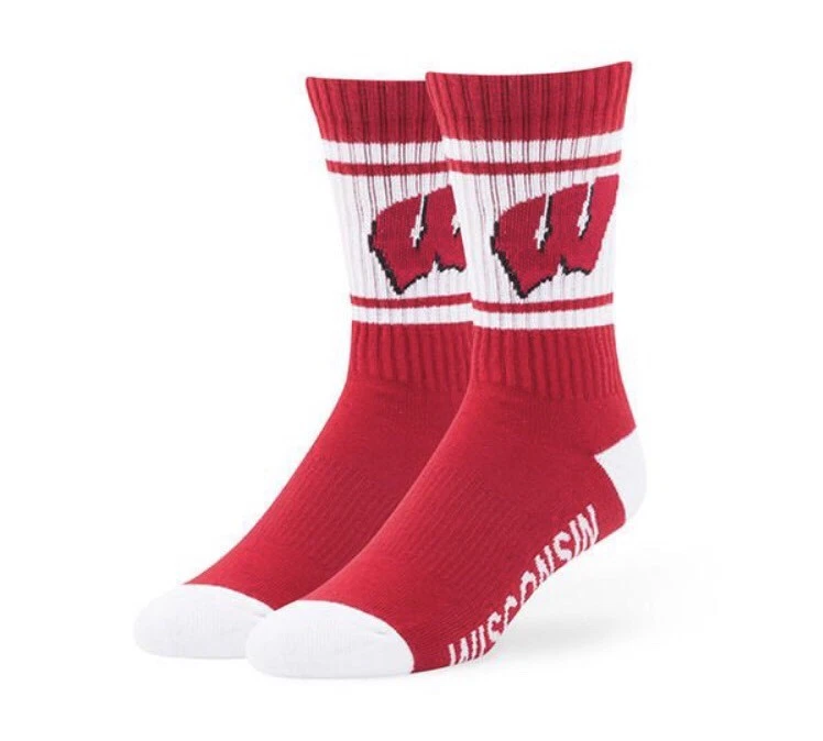 Calcetines Wisconsin Badgers marca '47 plumero grande rojo para hombre 9-13 para mujer 10-12 nuevos con etiquetas  Foto 1 de 1