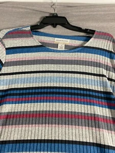 Alfred Dunner Top Simply Cozy Womens 3X Pullover Multi Stripe Knit 3/4 sleev NEW - Picture 1 of 16