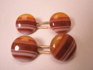 Orange & White Banded Agate Double Sided Vintage SMALL Cuff Links d91 - Picture 1 of 9