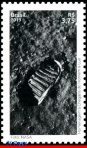 3420 BRAZIL 2019 FOOTPRINT ON MOON, 50 YEARS OF THE LUNAR LANDING MISSION, MNH - Picture 1 of 2