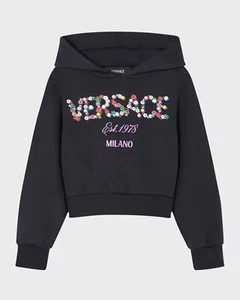 Versace Girl's Floral Logo-Print Hoodie BlueNavy/Multicolor  Size 12 NWT $340 - Picture 1 of 4