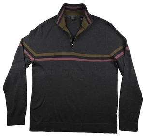 Ted Baker Mens XL Size 5 Quarter Zip Sweater Gray Stripe Knit Pullover Casual - Picture 1 of 14