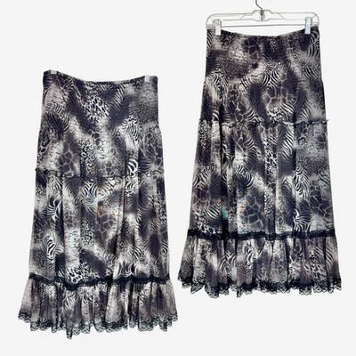 Fairy Grunge Y2k Midi Skirt Women M Zebra Tiered Black Chiffon Sheer Whimsigoth - Image 1 of 4