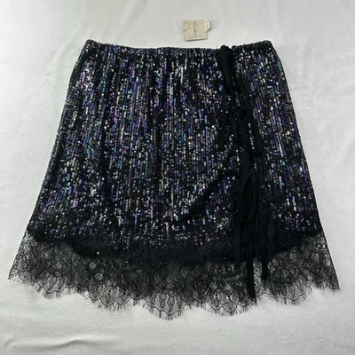 Мини-юбка с блестками Free People кружевная прозрачная золотистая Rush Half Slip черная маленькая вечеринка - Изображение 1 из 4