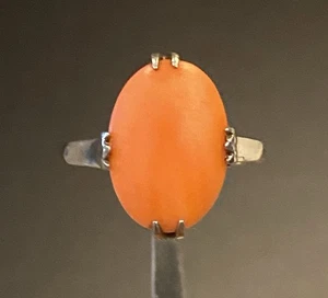 Antique Gold Vermeil Oval Coral Ring Size 6- 2.25gr - Picture 1 of 15