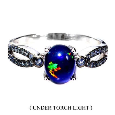Anillo de plata de ley 925 ovalado ópalo negro 8x6 mm zafiro piedras preciosas joyería tamaño 8 Foto 1 de 4