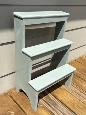 Vintage Wooden Painted Cottage Plant Stand 3 Tiered Steps Rustic Display Shelves - Image 1 of 4