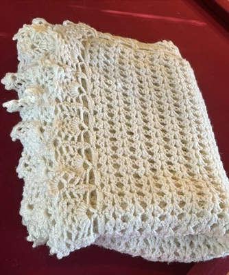 Vintage WHITE Handmade Crochet open Knit AFGHAN Soft Throw BIG Blanket 85 X 75 ” - Image 1 of 4